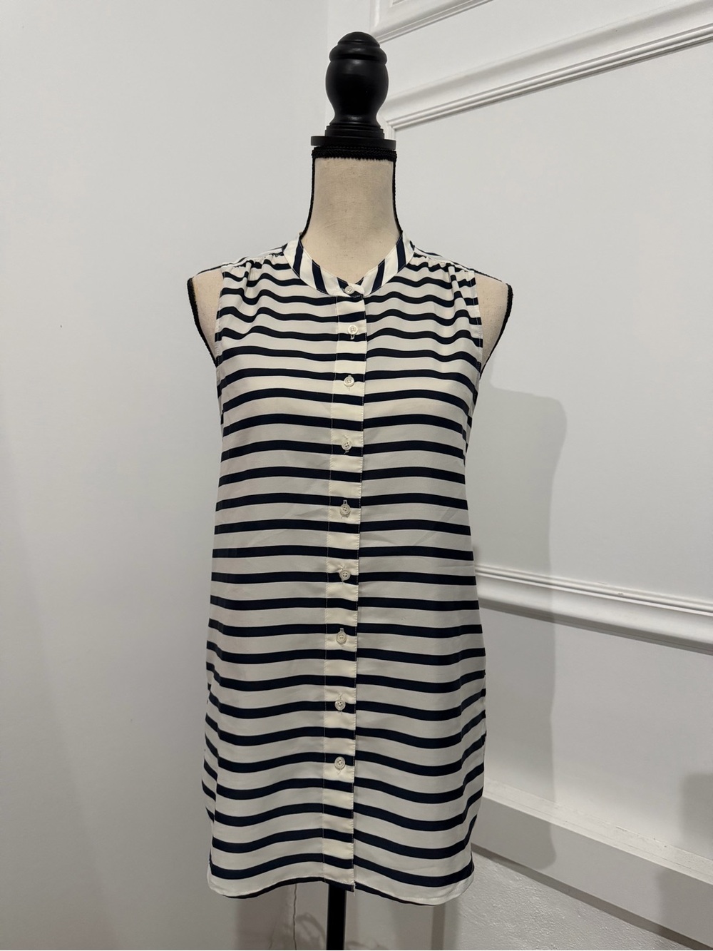 J. Crew Navy & White Sleeveless Striped Button-Front Tunic